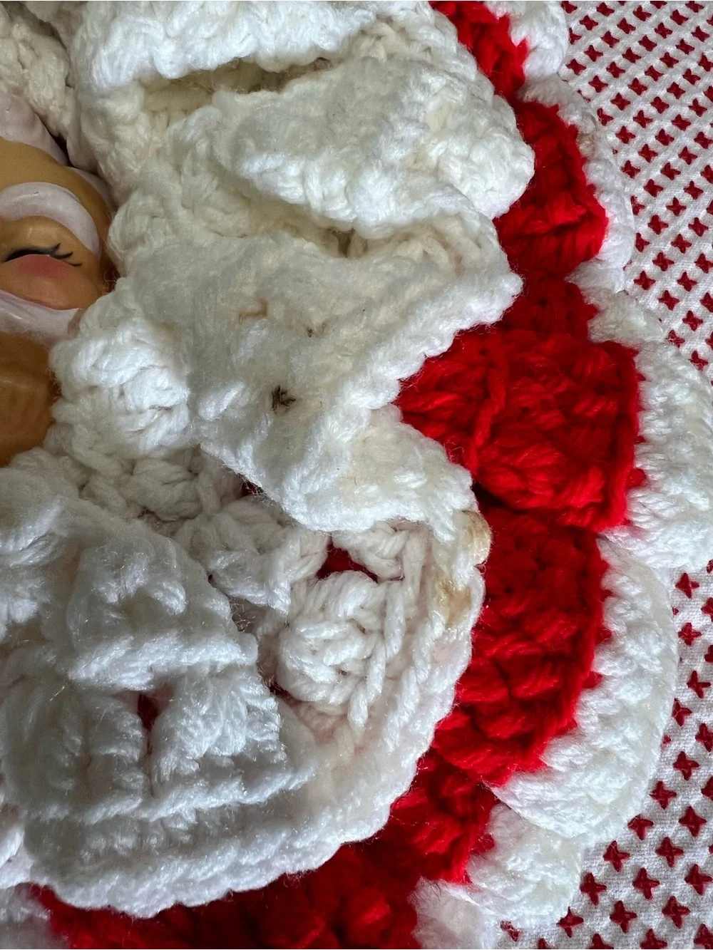 Vintage Santa face decor crocheted holiday Christmas kitch grandma core retro